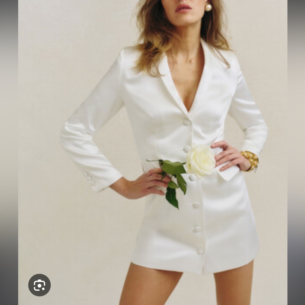NWT Reformation Nell White Satin Wedding Power Blazer Dress - size 4